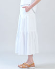 Soft Cotton - Double Tiered Maxi Skirt - White - Limited Sizes