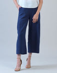 Soft Cotton - Pleated Wide Leg Ankle Pant - Navy - Limited Sizes