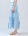 Soft Cotton - Double Tiered Maxi Skirt - Powder Blue - Limited Sizes