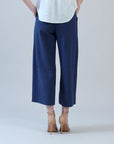 Soft Cotton - Pleated Wide Leg Ankle Pant - Navy - Limited Sizes