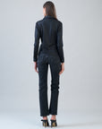 Liquid Leather™ Button Front Blouse - Black