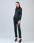 Liquid Leather™ Button Front Blouse - Black