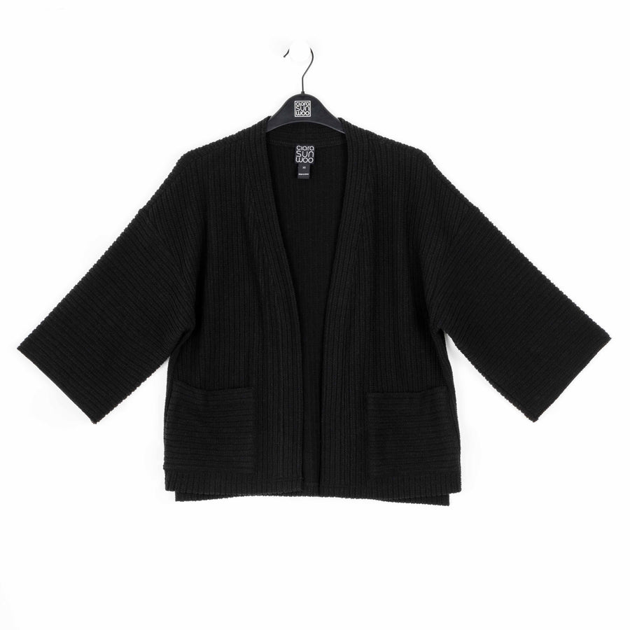 Chunky Ribbed - Cropped Pocket Sweater Cardigan - Black - Final Sale!