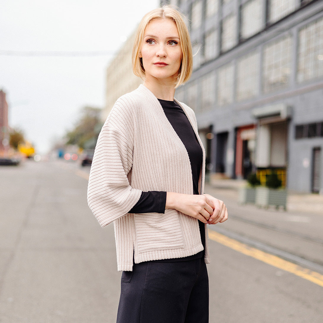 Chunky Ribbed - Cropped Pocket Sweater Cardigan - Sand - Limited Sizes!