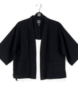 Linen Knit - Hi-Low Pocket Cardigan Jacket - Black