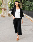 Linen Knit - Hi-Low Pocket Cardigan Jacket - Black