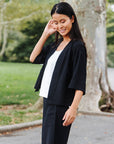 Linen Knit - Hi-Low Pocket Cardigan Jacket - Black - Final Sale!