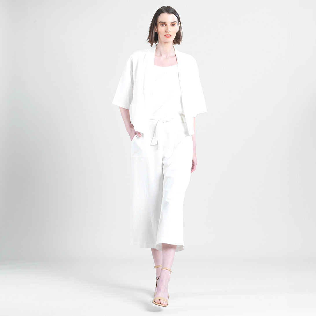 Linen Knit - Hi-Low Pocket Cardigan Jacket - Ivory - Final