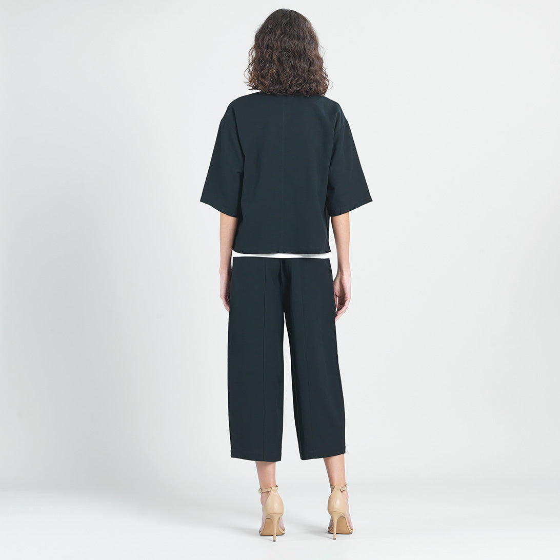Linen Knit - Hi-Low Pocket Cardigan Jacket - Black - Final Sale
