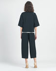 Linen Knit - Hi-Low Pocket Cardigan Jacket - Black