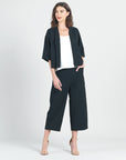 Linen Knit - Hi-Low Pocket Cardigan Jacket - Black