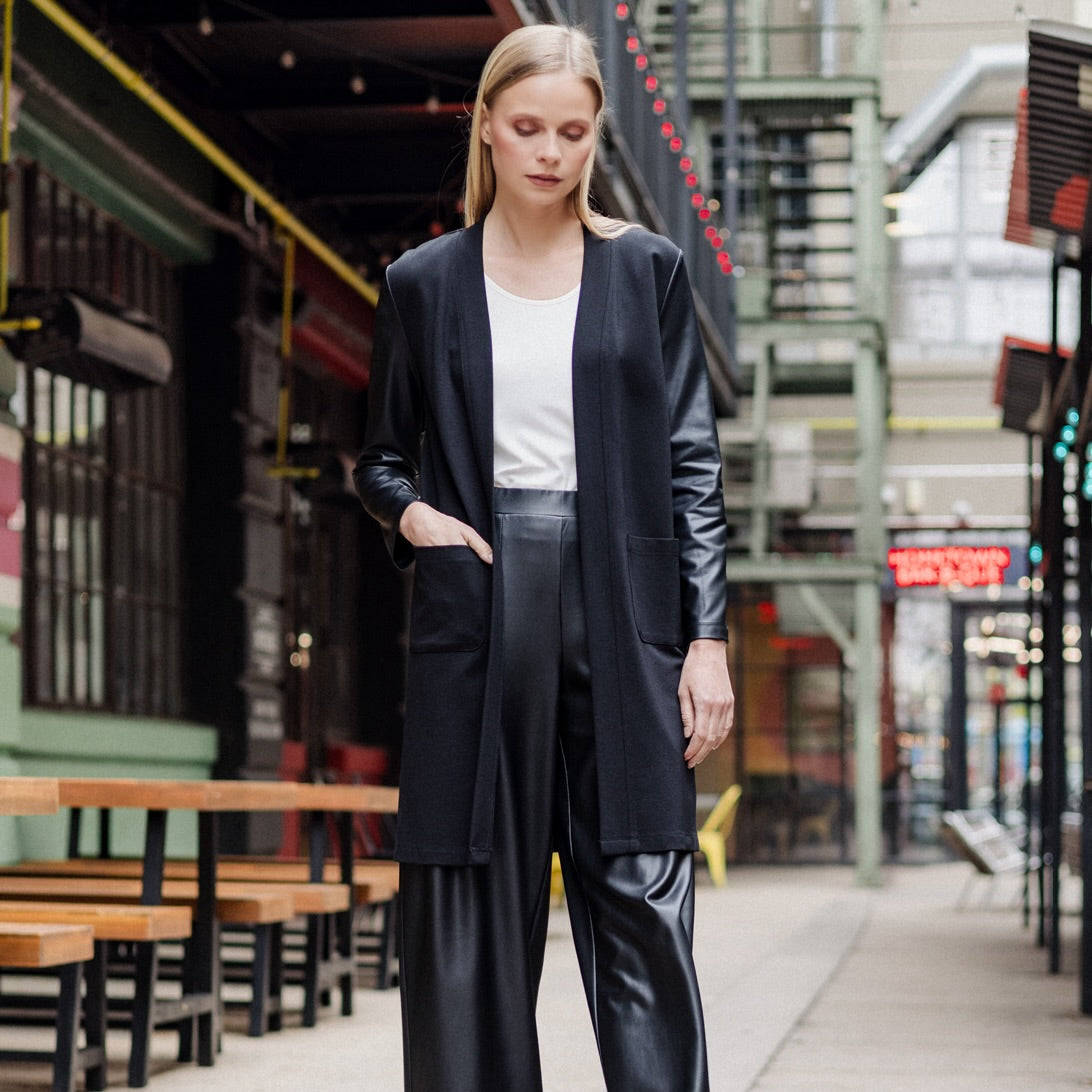 Ponte Knit - Liquid Leather™ Sleeve Pocket Cardigan - Final Sale