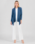 Ribbed Knit - Draped Tunic Cardigan - Denim - Final Sale