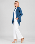 Ribbed Knit - Draped Tunic Cardigan - Denim - Final Sale