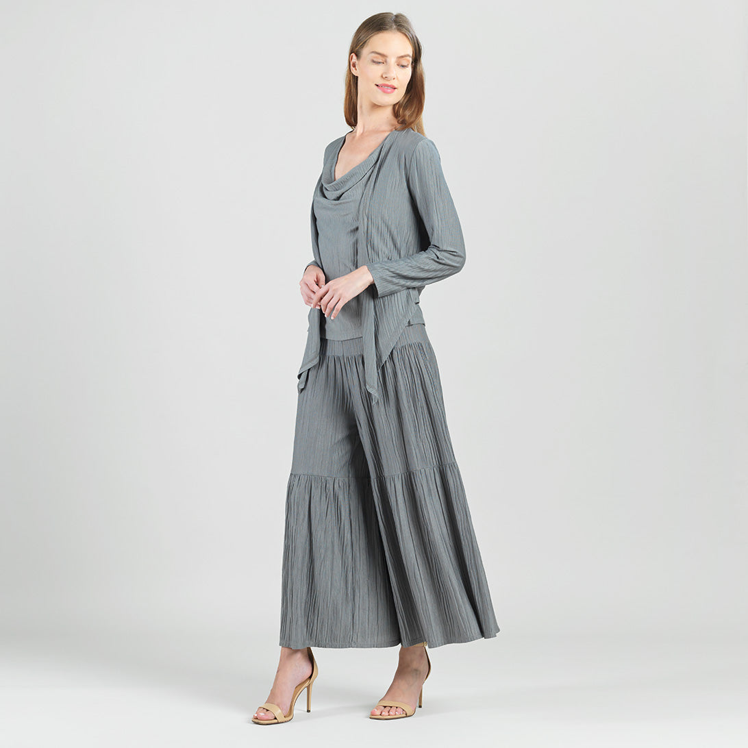 Soft Pleat Knit - 2pc Cardigan & Cowl Tank Twinset - Olive - Final