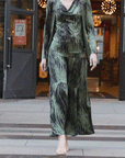 Crinkle Pleat Knit - 2pc Cardigan & Cowl Tank Twinset - Water Ripple-Olive - Final Sale!