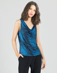 Crinkle Pleat Knit - 2pc Cardigan & Cowl Tank Twinset - Water Ripple-Cobalt - Final Sale!