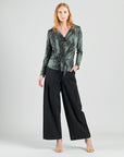 Crinkle Pleat Knit - 2pc Cardigan & Cowl Tank Twinset - Water Ripple-Olive - Final Sale!