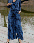 Crinkle Pleat Knit - 2pc Cardigan & Cowl Tank Twinset - Water Ripple-Cobalt - Final Sale!