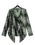Crinkle Pleat Knit - 2pc Cardigan & Cowl Tank Twinset - Water Ripple-Olive - Final Sale!