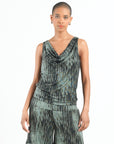Crinkle Pleat Knit - 2pc Cardigan & Cowl Tank Twinset - Water Ripple-Olive - Final Sale!