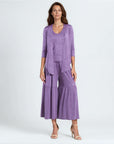 Crushed Silk Knit - Cardigan, Tank, Skirt-Pant 3pc Set - Plum - Final Sale!