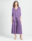 Crushed Silk Knit - Cardigan, Tank, Skirt-Pant 3pc Set - Plum - Final Sale!