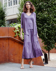 Crushed Silk Knit - Cardigan, Tank, Skirt-Pant 3pc Set - Plum - Final Sale!