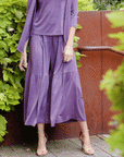 Crushed Silk Knit - Cardigan, Tank, Skirt-Pant 3pc Set - Plum - Final Sale!