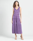 Crushed Silk Knit - Cardigan, Tank, Skirt-Pant 3pc Set - Plum - Final Sale!