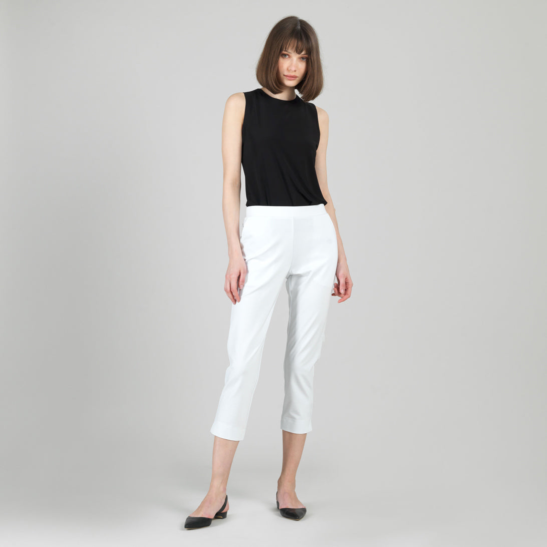 Rayon-Ponte Knit - Pull-On Pocket Capri - White - Final Sale