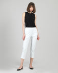Rayon-Ponte Knit - Pull-On Pocket Capri - White