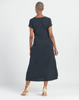 Soft Textured Rayon - Wrap Overlay Center Tie Midi Dress - Black