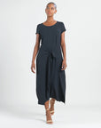 Soft Textured Rayon - Wrap Overlay Center Tie Midi Dress - Black - Final Sale! - Clara Sunwoo