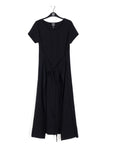 Soft Textured Rayon - Wrap Overlay Center Tie Midi Dress - Black