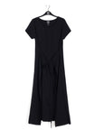 Soft Textured Rayon - Wrap Overlay Center Tie Midi Dress - Black - Final Sale! - Clara Sunwoo