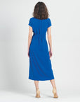 Soft Textured Rayon - Wrap Overlay Center Tie Midi Dress - Cobalt