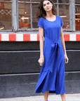 Soft Textured Rayon - Wrap Overlay Center Tie Midi Dress - Cobalt - Final Sale!