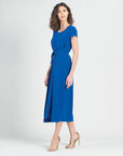 Soft Textured Rayon - Wrap Overlay Center Tie Midi Dress - Cobalt