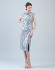 Shimmer Dots - Side Slit Midi Dress - Silver