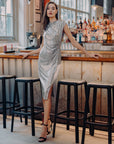 Shimmer Dots - Side Slit Midi Dress - Silver
