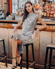 Shimmer Dots - Side Slit Midi Dress - Silver