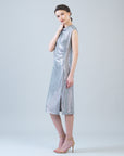 Shimmer Dots - Side Slit Midi Dress - Silver
