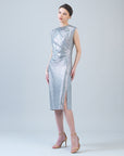 Shimmer Dots - Side Slit Midi Dress - Silver