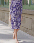 Foil Knit - Side Slit 3/4 Sleeve Midi Dress - Plum Cheetah - Final Sale!
