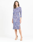 Foil Knit - Side Slit 3/4 Sleeve Midi Dress - Plum Cheetah - Final Sale!