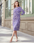 Foil Knit - Side Slit 3/4 Sleeve Midi Dress - Plum Cheetah - Final Sale!