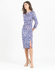 Foil Knit - Side Slit 3/4 Sleeve Midi Dress - Plum Cheetah - Final Sale!