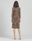 Side Slit 3/4 Sleeve Midi Dress - Mosaic Leaves - Final Sale!