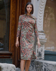 Side Slit 3/4 Sleeve Midi Dress - Mosaic Leaves - Final Sale!